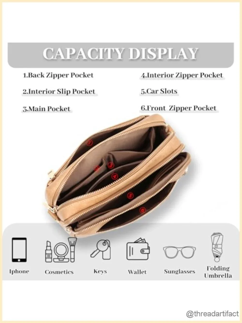 Vegan Leather Crossbody Bag Anti Theft RFID Blocking Multi Pockets Wide
